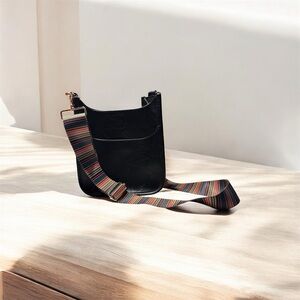 Ah Dorned Stylish Black Crossbody Bag with Multicolor Strap